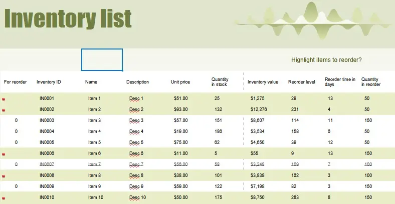 Sales Inventory Template
