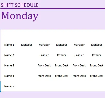 Shift Schedule