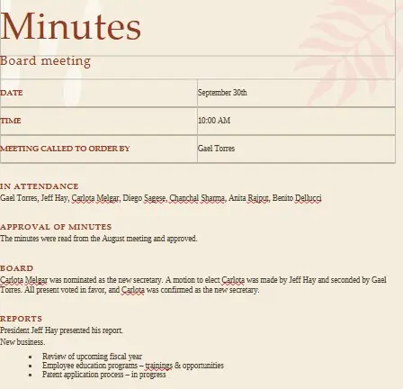 Simple Minutes of Meeting