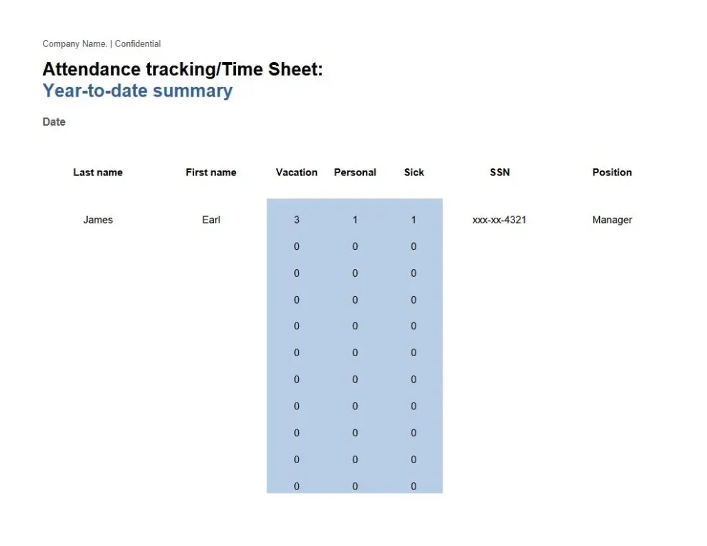 Employee Attendance Sheet