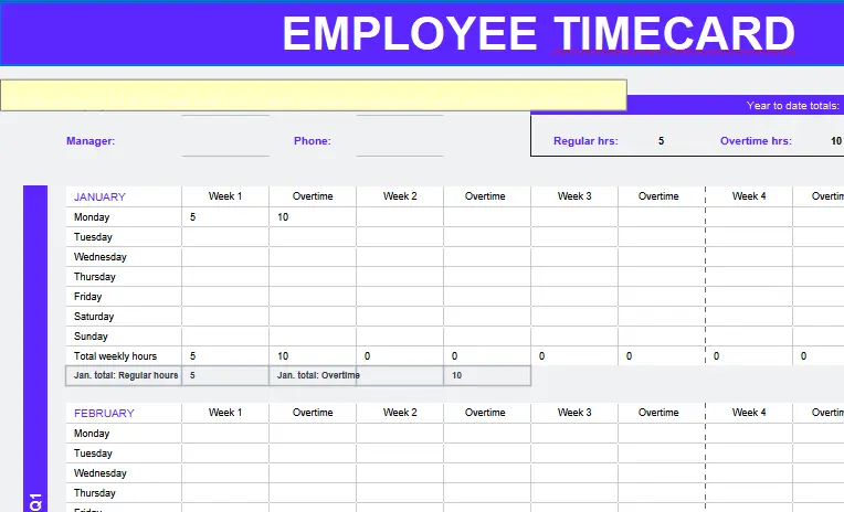 Employee Daily and Weekly Time Card