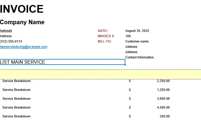 Large Service Invoice