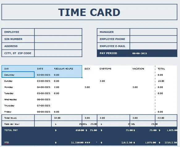 Employee Time Card / Pay Slip