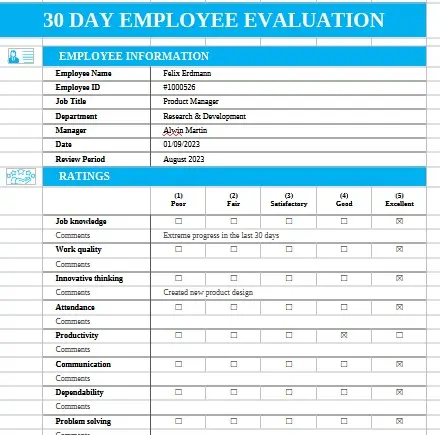 Evaluation Form - First 30 Days