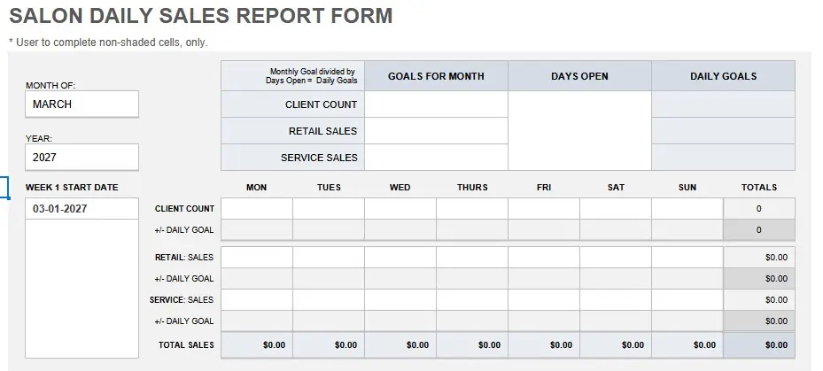 Daily Sales Report - Excel Worksheet