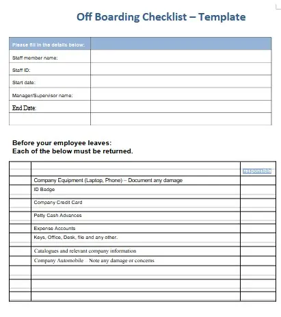Termination - Off Boarding Checklist