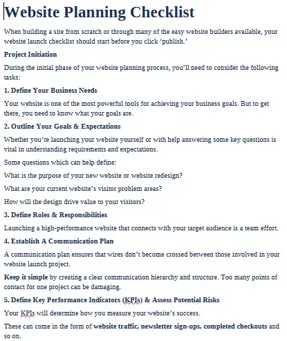 Website Startup Checklist