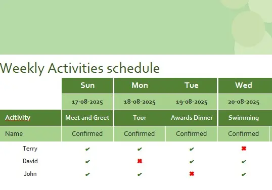 Weekly Activity Schedule