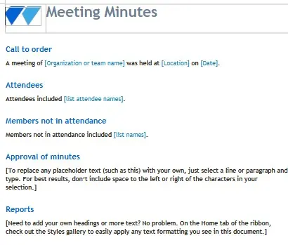 Minutes of Meeting Template