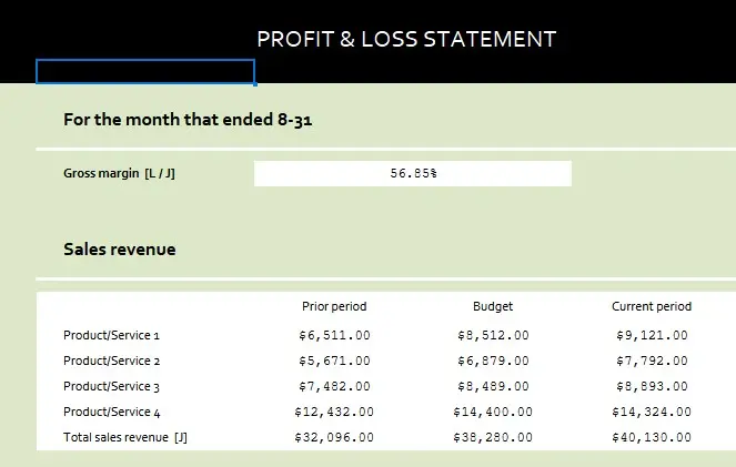 Monthly Profit and Loss Statement Template