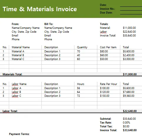Time and Materials Invoice